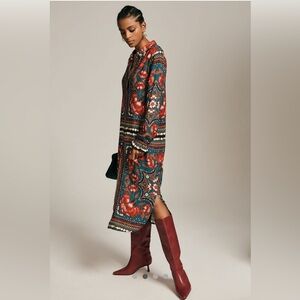 Farm Rio Long-Sleeve Shirt Dress Red Pattern
